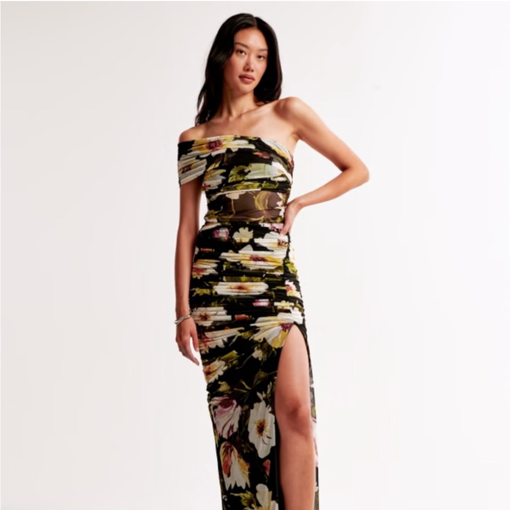 Abercrombie & Fitch Black Floral One-Shoulder Dress - Picture 2 of 3
